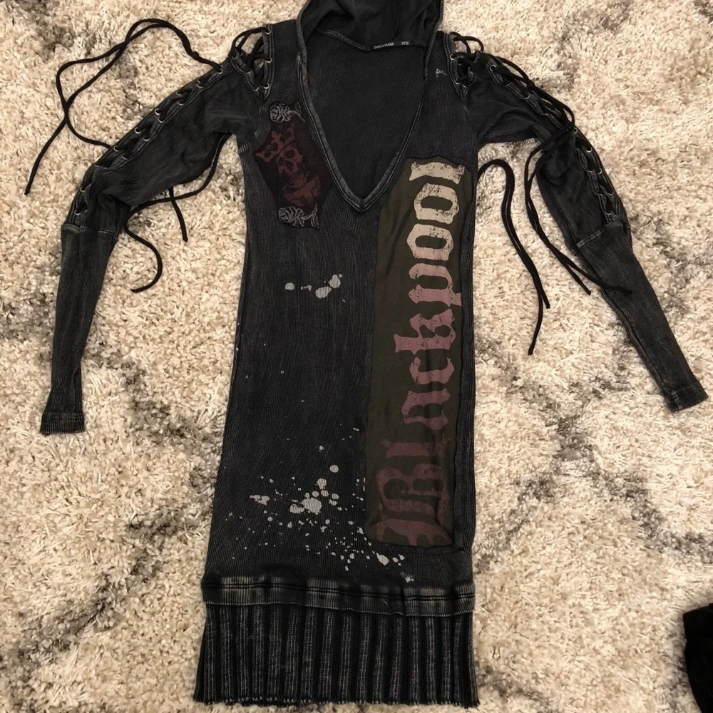 Blackpool Black Hooded Dress - Picture 2 of 6